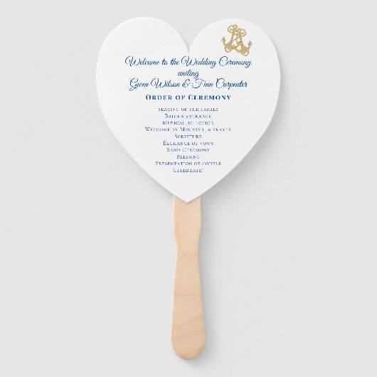 Gold Anchors Heart-Shaped Wedding Fan-programma Handwaaier (Voorkant)