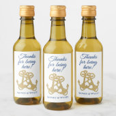 Gold Anchors Nautical Wedding Mini Bottle Wijn Etiket (Flessen)