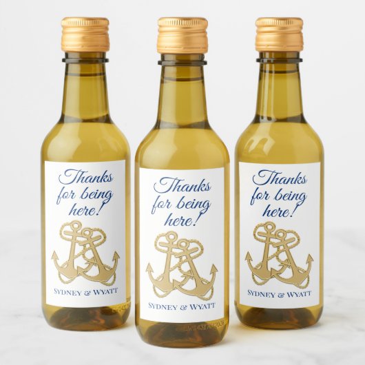 Gold Anchors Nautical Wedding Mini Bottle Wijn Etiket (Flessen)