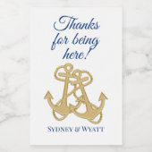 Gold Anchors Nautical Wedding Mini Bottle Wijn Etiket (Enkel label)