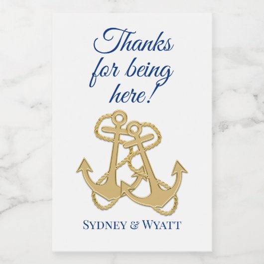 Gold Anchors Nautical Wedding Mini Bottle Wijn Etiket (Enkel label)