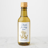Gold Anchors Nautical Wedding Mini Bottle Wijn Etiket (Voorkant)