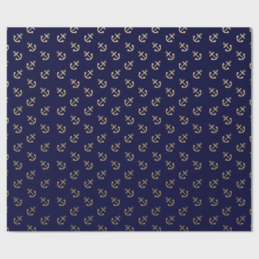 Gold Anchors Navy Blue Background Pattern Cadeaupapier (Vlak)