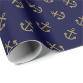 Gold Anchors Navy Blue Background Pattern Cadeaupapier (Rol Hoek)