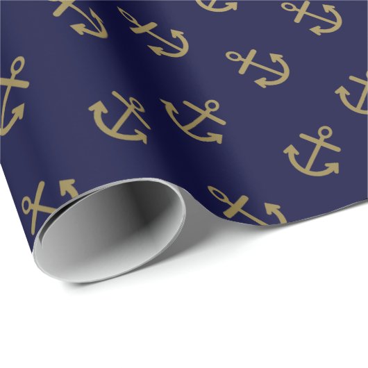 Gold Anchors Navy Blue Background Pattern Cadeaupapier (Rol Hoek)