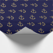 Gold Anchors Navy Blue Background Pattern Cadeaupapier (Hoek)