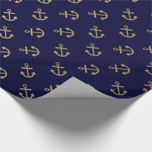 Gold Anchors Navy Blue Background Pattern Cadeaupapier (Hoek)