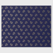Gold Anchors Navy Blue Background Pattern Cadeaupapier (Vlak)