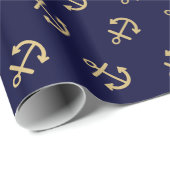 Gold Anchors Navy Blue Background Pattern Cadeaupapier (Rol Hoek)