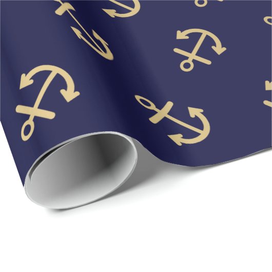 Gold Anchors Navy Blue Background Pattern Cadeaupapier (Rol Hoek)