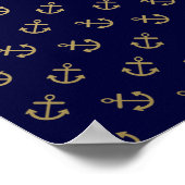 Gold Anchors Navy Blue Background Pattern Poster (Hoek)