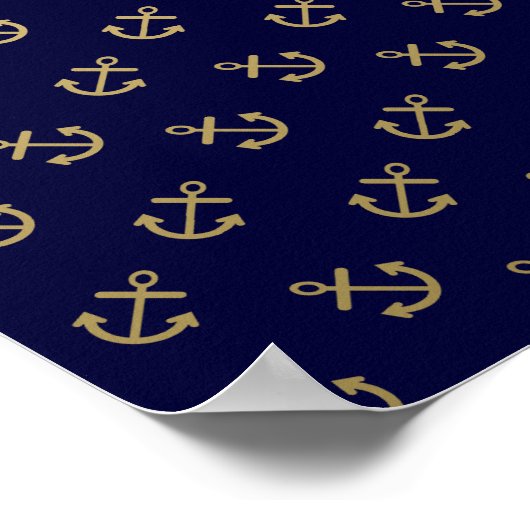 Gold Anchors Navy Blue Background Pattern Poster (Hoek)