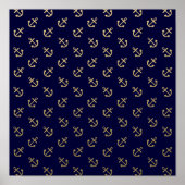 Gold Anchors Navy Blue Background Pattern Poster (Voorkant)