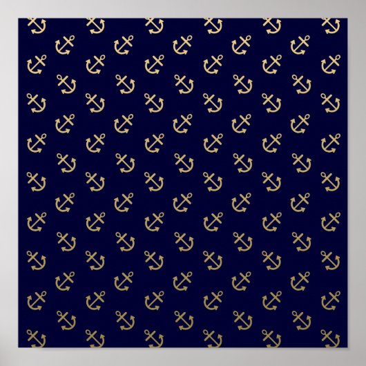 Gold Anchors Navy Blue Background Pattern Poster (Voorkant)