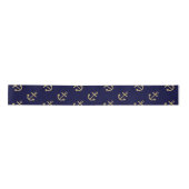 Gold Anchors Navy Blue Background Pattern Satijnen Lint (Voorkant)