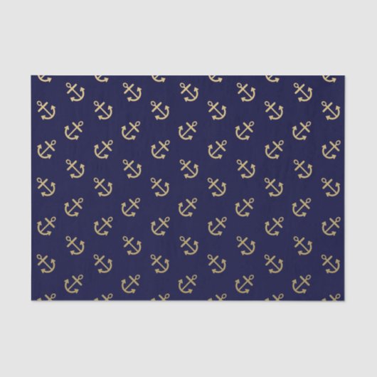 Gold Anchors Navy Blue Background Pattern Tissuepapier (Voorkant)