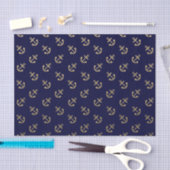 Gold Anchors Navy Blue Background Pattern Tissuepapier (Craft)