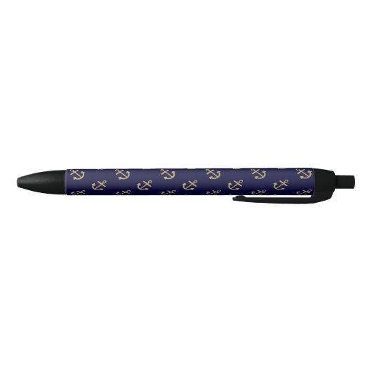 Gold Anchors Navy Blue Background Pattern Zwarte Inkt Pen (Bodem)