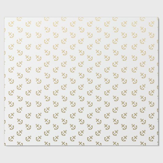 Gold Anchors White Background Pattern Cadeaupapier (Vlak)