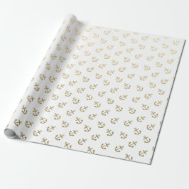 Gold Anchors White Background Pattern Cadeaupapier