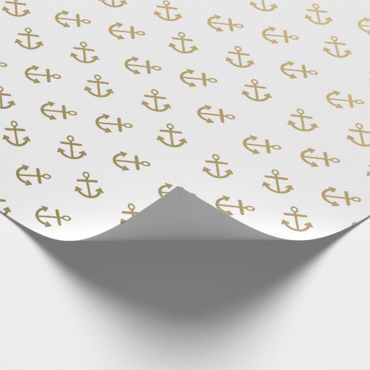 Gold Anchors White Background Pattern Cadeaupapier (Hoek)