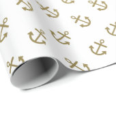 Gold Anchors White Background Pattern Cadeaupapier (Rol Hoek)