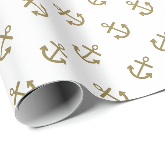 Gold Anchors White Background Pattern Cadeaupapier (Rol Hoek)