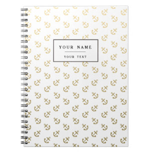Gold Anchors White Background Pattern Notitieboek