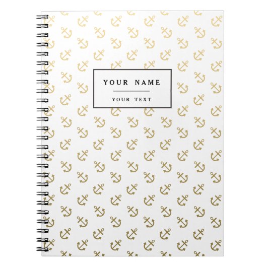 Gold Anchors White Background Pattern Notitieboek (Voorkant)