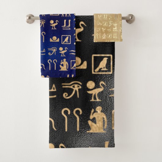Gold Ancient Egyptian Hieroglyphics Bad Handdoek (Insitu)