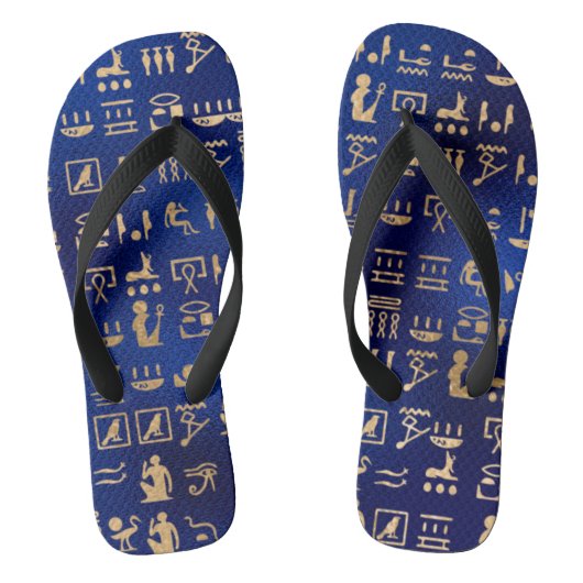 Gold Ancient Egyptian Hieroglyphics on Blue Teenslippers (Voetbed)