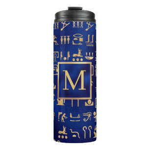 Gold Ancient Egyptian Hieroglyphics on Blue Thermosbeker