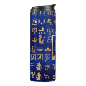 Gold Ancient Egyptian Hieroglyphics on Blue Thermosbeker (Gedraaid links)