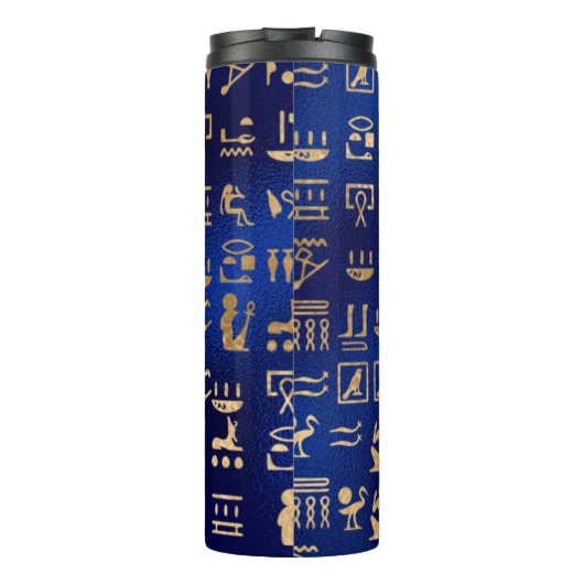 Gold Ancient Egyptian Hieroglyphics on Blue Thermosbeker (Achterkant)