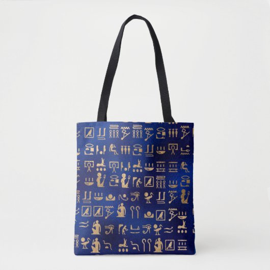 Gold Ancient Egyptian Hieroglyphics on Blue Tote Bag (Voorkant)