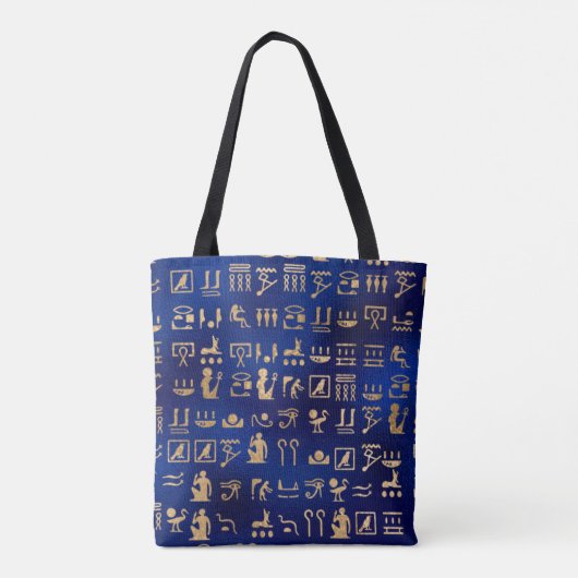 Gold Ancient Egyptian Hieroglyphics on Blue Tote Bag (Achterkant)