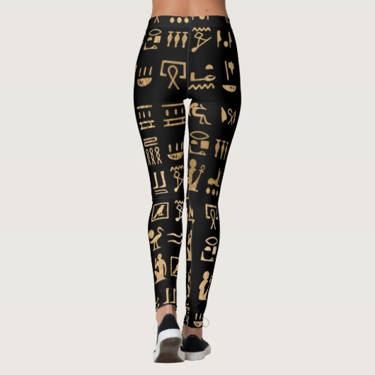 Gold Ancient Egyptian Hieroglyphics op Black Leggings (Achterkant)