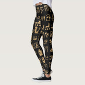 Gold Ancient Egyptian Hieroglyphics op Black Leggings (Links)