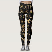 Gold Ancient Egyptian Hieroglyphics op Black Leggings (Voorkant)