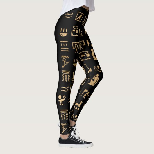 Gold Ancient Egyptian Hieroglyphics op Black Leggings (Rechts)