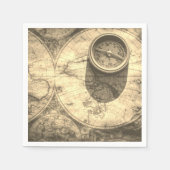 Gold Ancient Map & Compass Paper Napkins Servet (Voorkant)