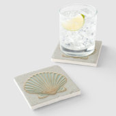 Gold and Aqua Scallop Shell Coastal Stenen Onderzetter (Zijkant)