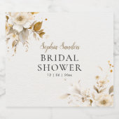 Gold and Beige Elegant Floral Bridal Shower Sparkling Wijnetiket (Enkel label)
