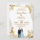 Gold and beige floral wedding invitation kaart (Voorkant)
