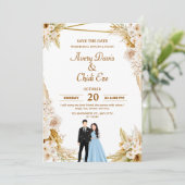 Gold and beige floral wedding invitation kaart (Staand voorkant)