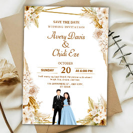 Gold and beige floral wedding invitation kaart