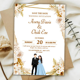 Gold and beige floral wedding invitation   kaart