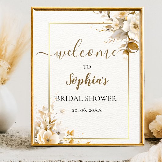Gold and Beige Watercolor Flowers Bridal Shower Poster