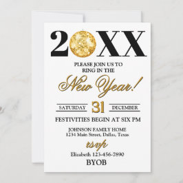 Gold and Black 2026 New Years Eve Party Invitation Kaart