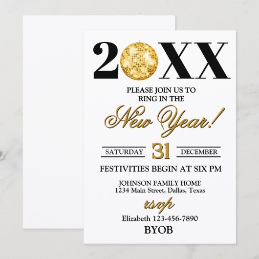 Gold and Black 2026 New Years Eve Party Invitation Kaart (Voorkant / Achterkant)